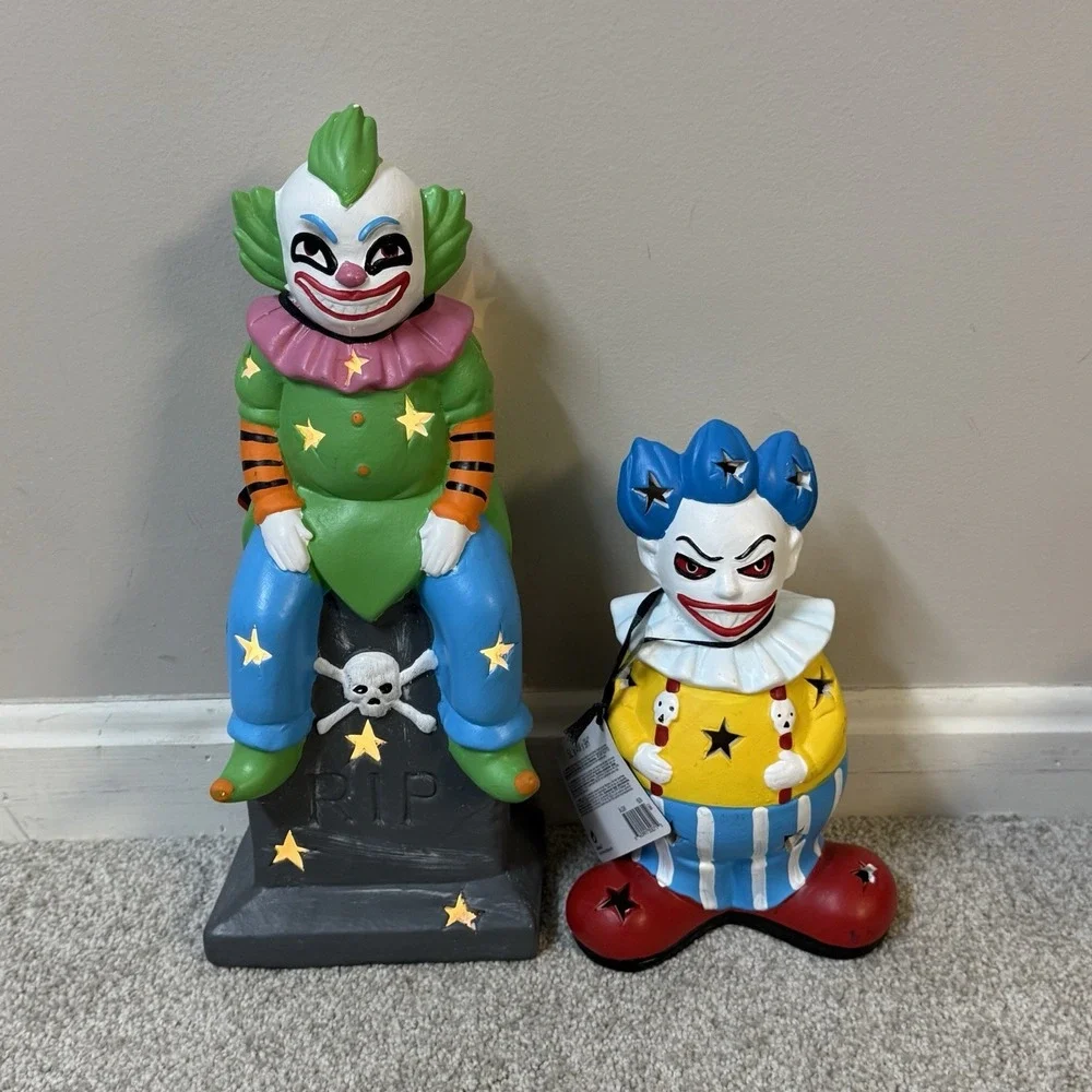 2 Rare Killer Clowns Halloween Decor Discontinued Light‎ Up Table Circus Clown
